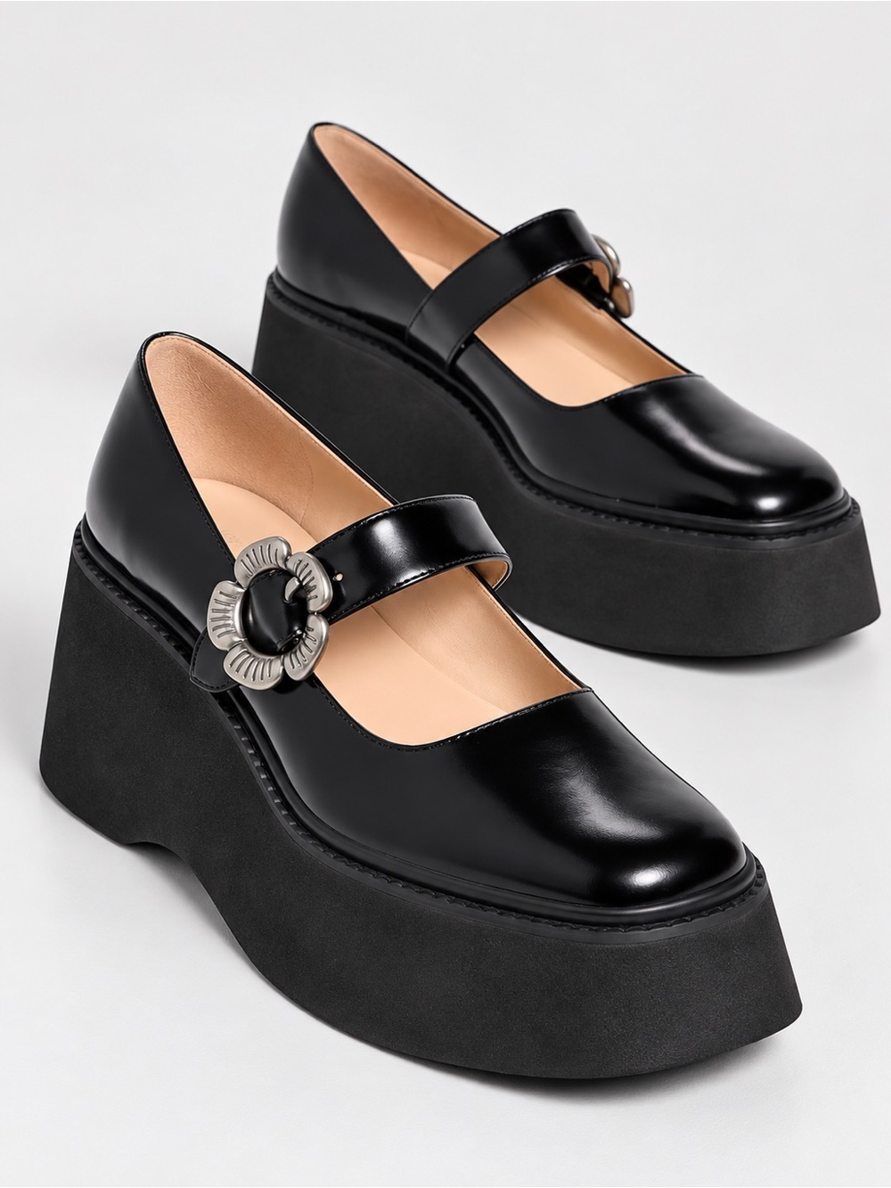 NWT Coach Tea Rose Black Leather Platform Mary Jane Shoes Sz 9